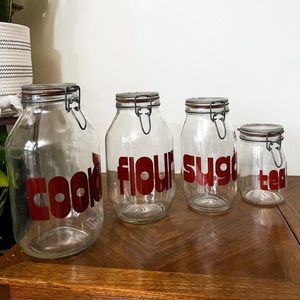 VINTAGE 60’s 70’s RARE mcm canister set block letter cookie sugar tea flour